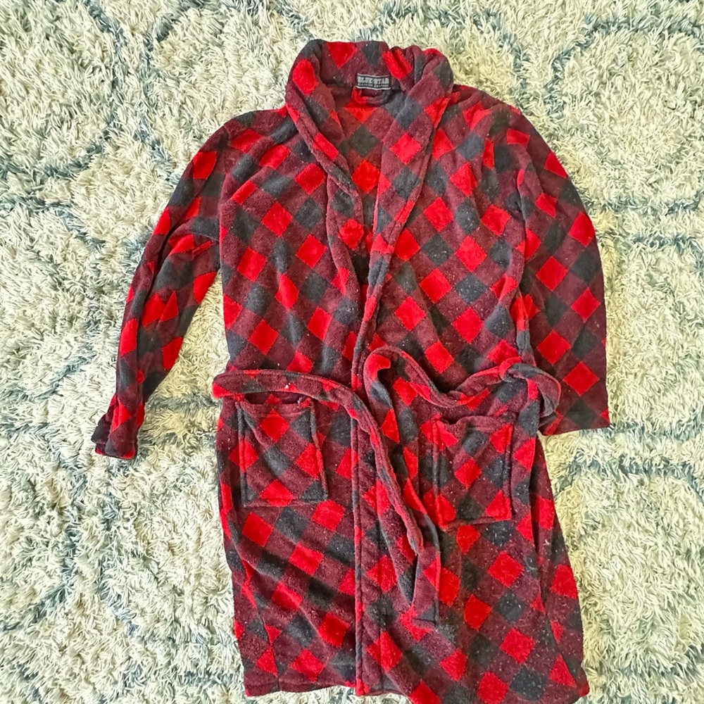 Men's Red and Black Plaid Robe